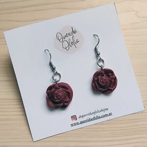 Aros colgantes rosa en porcelana fría, bijouterie artesanal para mujer, hecho a mano