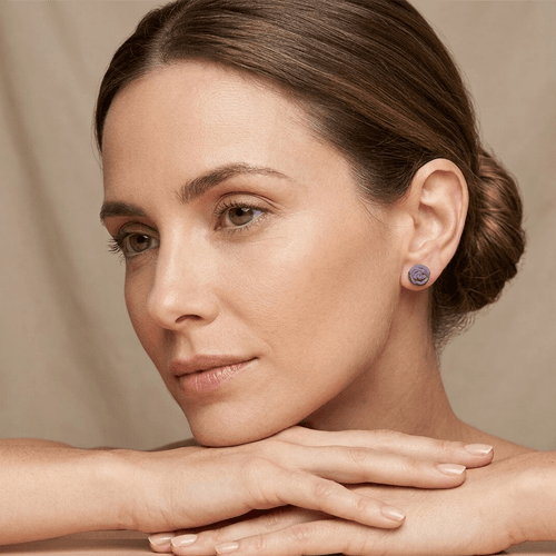 Aros hechos a mano Rosa Mini, en porcelana fría y acero quirúrgico hipoalergénico, bijouterie exclusiva para mujeres