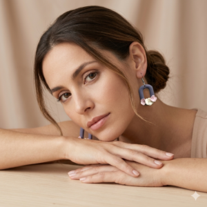 Accesorios de moda para mujer Aros hechos a mano de acero quirúrgico hipoalergénico con diseño rectangular y tres flores de porcelana fría, ideales para mujeres que buscan bijouterie exclusiva.