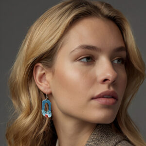 Aros hechos a mano de acero quirúrgico hipoalergénico con diseño rectangular y tres flores de porcelana fría, ideales para mujeres que buscan bijouterie exclusiva.