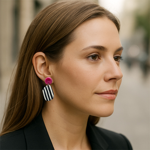 Aros de Porcelana Fría Hipoalergénicos Mujer Aros Rayados de porcelana fría, bijouterie hecha a mano con acero quirúrgico hipoalergénico.