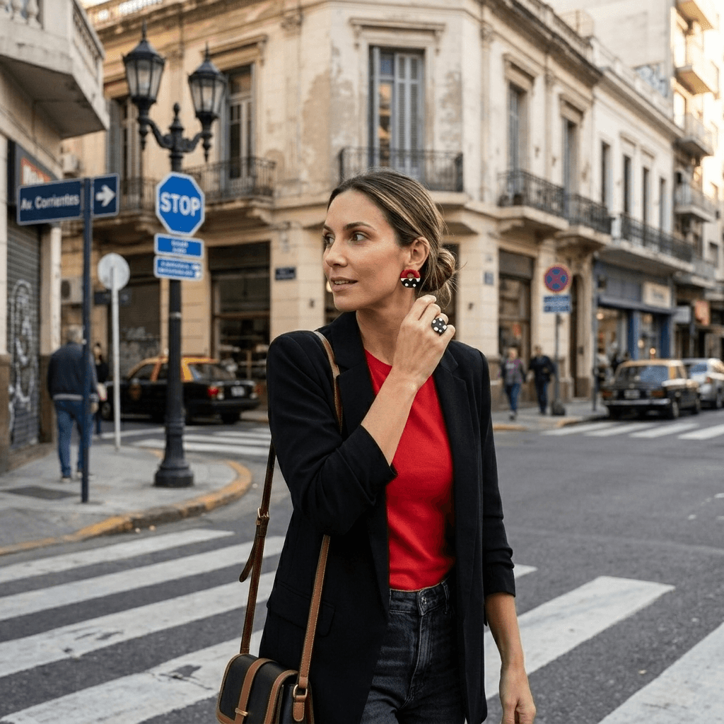 aros y anillo rojo accesorios artesanales mujer